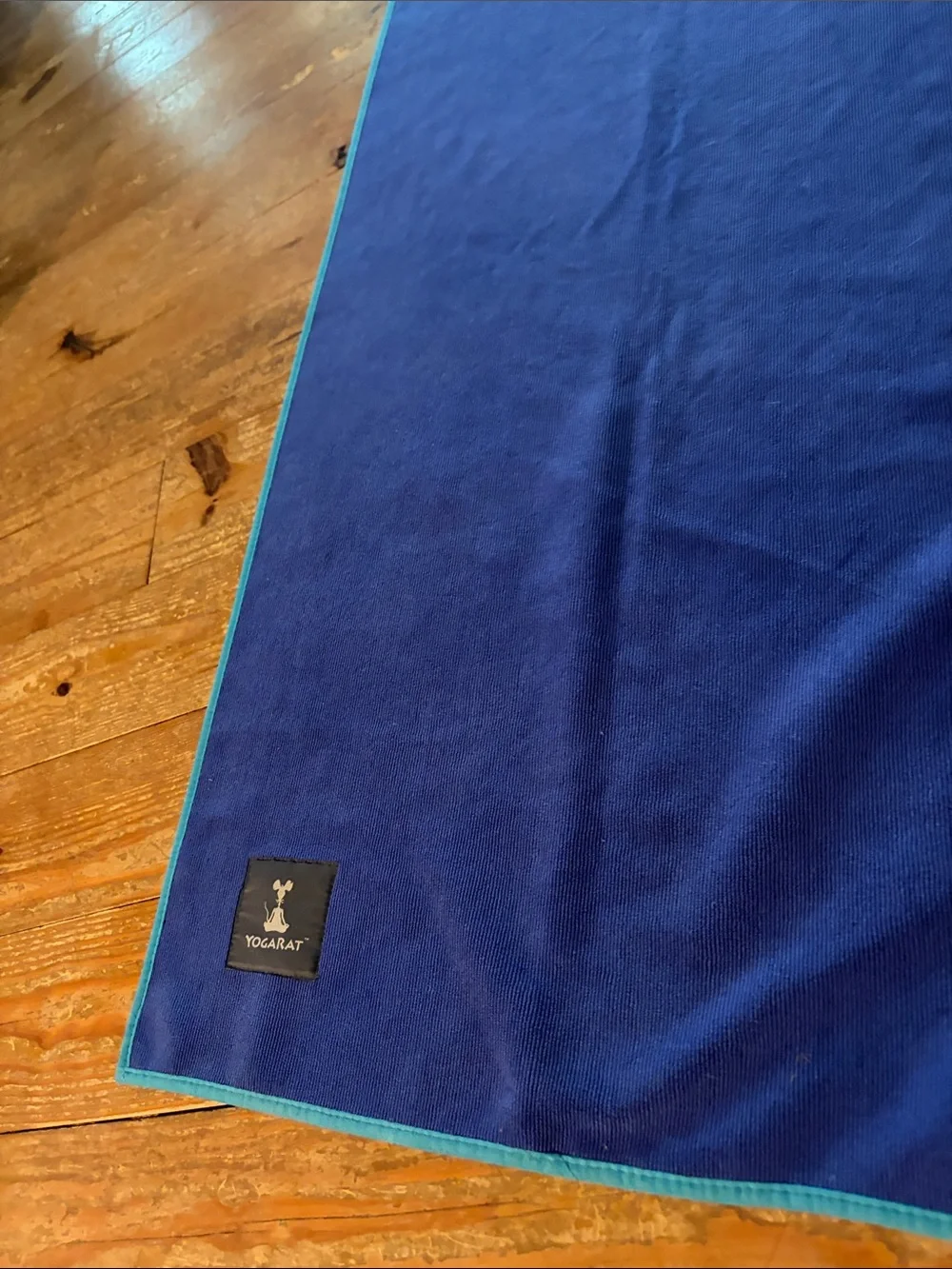 Yogarat Blue Yoga Towel with Teal Edge